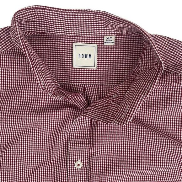 ROWM Red Dot Gingham Check LS Button Down Shirt Office Western Career XLT - Picture 3 of 11